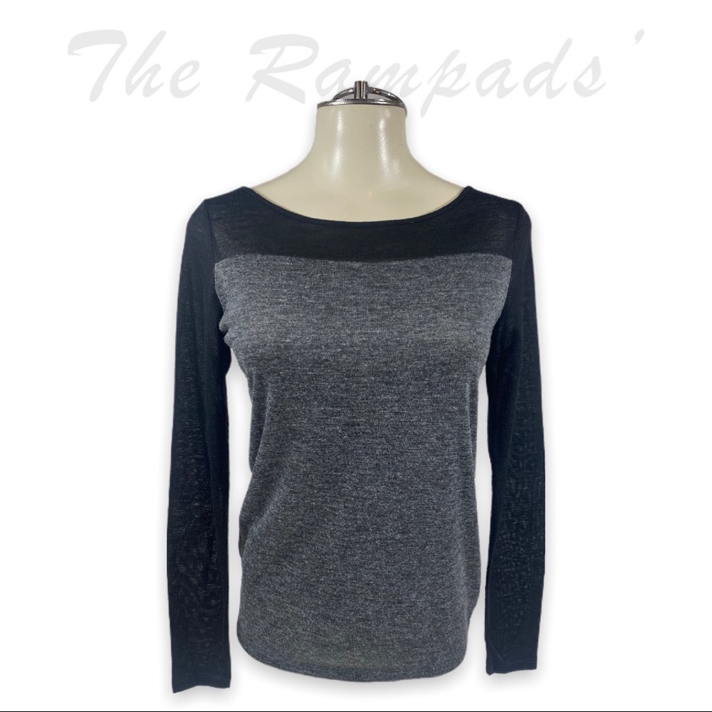Ann Taylor Upper Black Lower Gray Body Long-sleeve Shirt Size Small